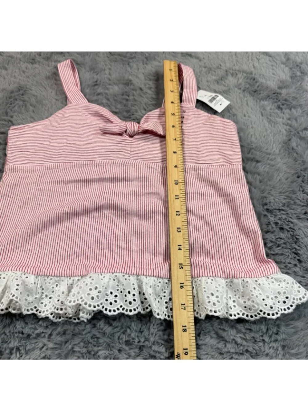 Justice Tank Top Girls 12 Pink Pinstripe Cotton Bow Detail Eyelet Hem Pullover